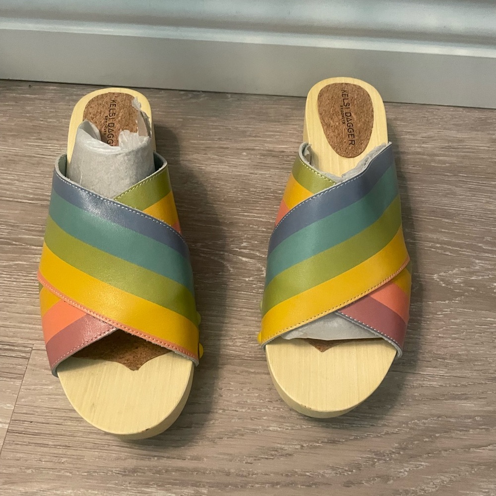 NIB Kelsi Dagger rainbow multi ‘Brooklyn’ sandals clogs sz 8.5 🌈 - Picture 3 of 9
